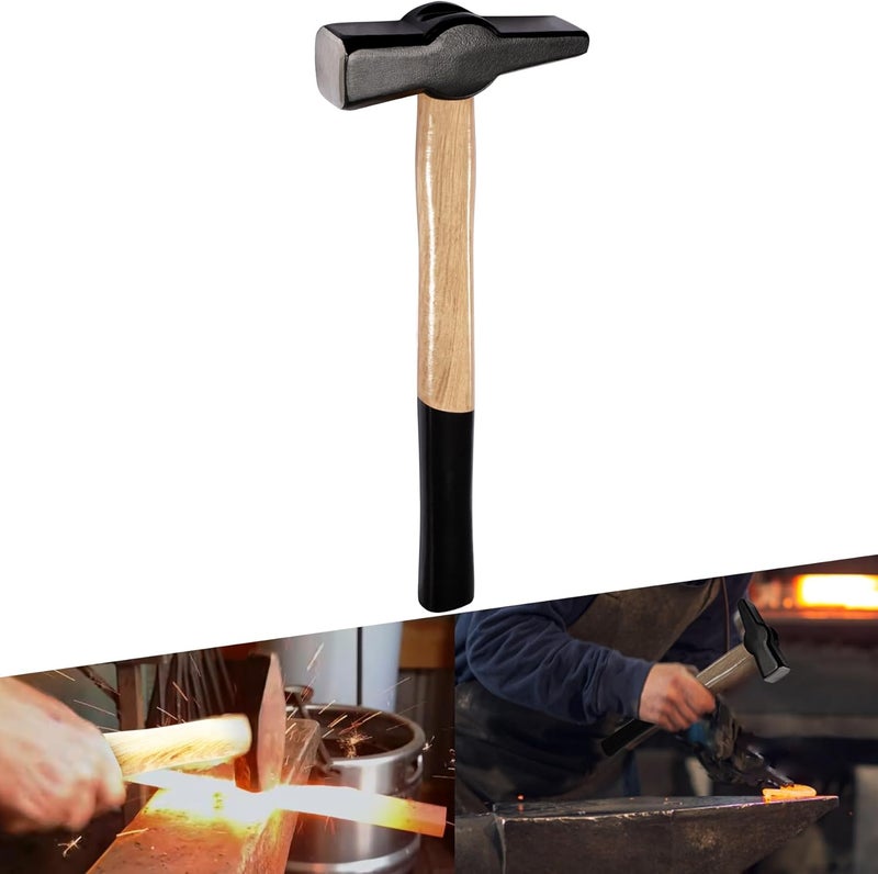 V-SEK Blacksmith Hammer 0000811-1000 Bladesmith Blacksmithing Forging Hammer Knife Making Metal Working Forge Tool Round Square Face Cross Peen with Steel Head Wooden Handle (2.2 lb / 1000 g) - Image 1